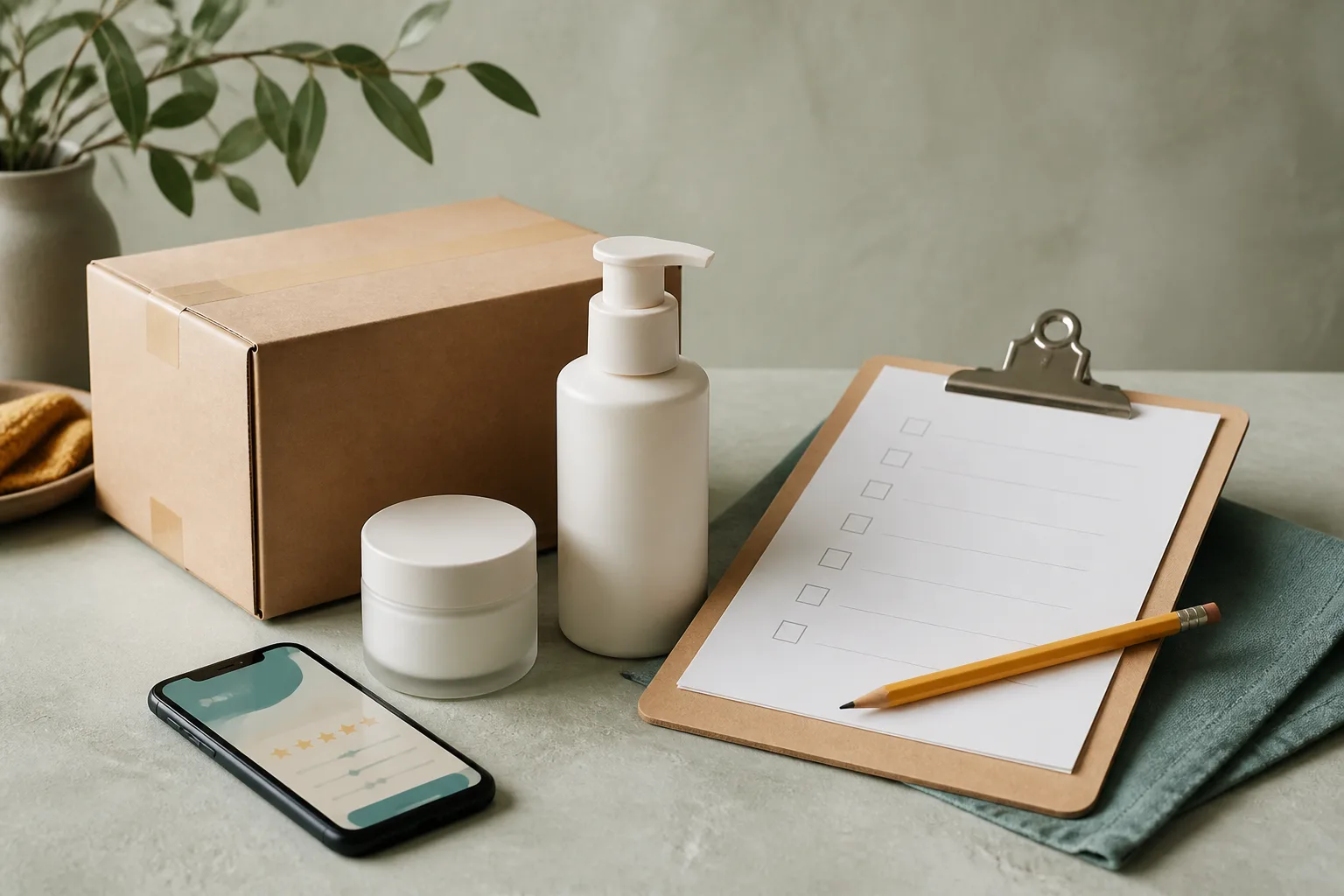Unbranded products, a testing checklist and a feedback screen