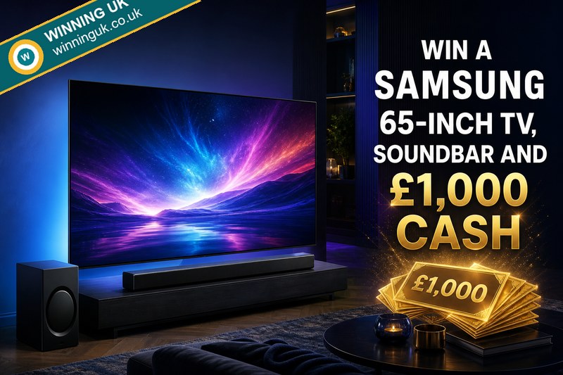 Win a Samsung 65-inch TV, Soundbar and £1,000